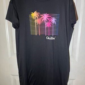 Black T-Shirt with Colorful Palm Tree Design